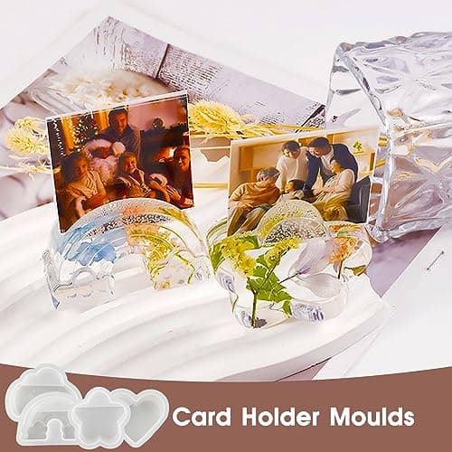 Lot de 4 moules en résine époxy - En forme de cœur - En silicone époxy - Porte-cartes de visite - Nuages - Arc-en-ciel - Ornements - Pour cœur, fleurs, nuages, bricolage, décoration de maison