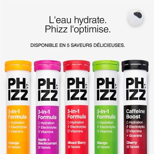 Electrolytes Phizz, Multivitamines & Comprimés d'hydratation - 20 comprimés de réhydratation effervescents - 18 vitamines et minéraux, vitamine C et hypocalorique (60 Comprimés, Orange)