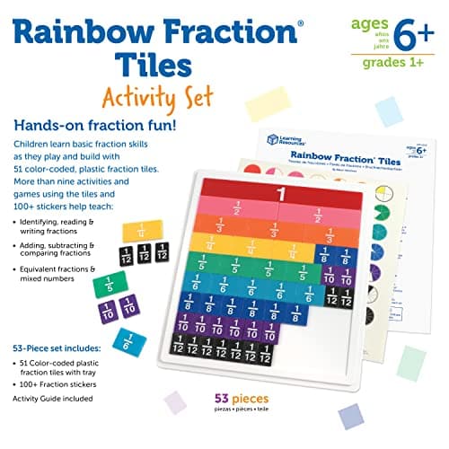 Learning Resources Tuiles de fractions arc-en-ciel avec plateau 10 x 12.8 x 1.3 pouces