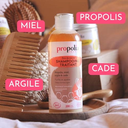 PROPOLIA - Bio - Shampoing Traitant & Purifiant - Propolis, Miel, Argile & Cade - Purifie et Apaise - Adapté pour les cuirs chevelus irrités et Cheveux gras - Fabriqué en France - 200 ml