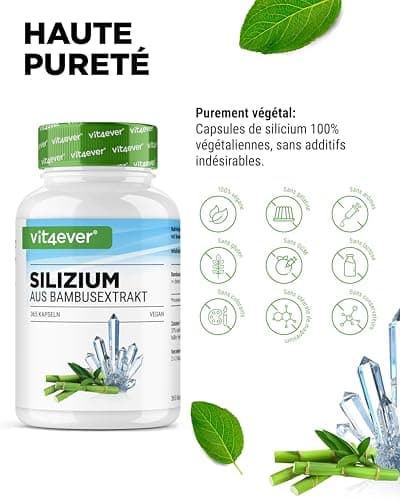 Silicium - 365 Gélules avec 500 mg de Silicium Organique par Jour - Premium : Extrait Naturel de Bambou - Haute Dose - Vegan