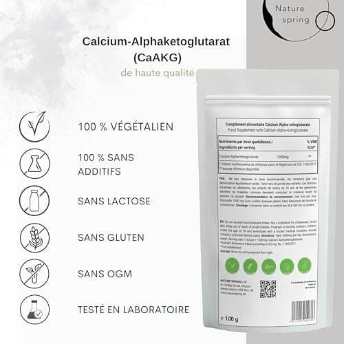 CaAKG Poudre hautement dosée | Pack d'approvisionnement (100 grammes) +3,3 mois | Calcium-Alphacétoglutarate végétalien premium | 1000 mg de CaAKG par portion | Testé en laboratoire en Allemagne