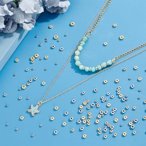 UNICRAFTALE 300 pièces 2 couleurs 6 Taille Perles D'Espacement Perles Plates Perles Intercalaires Acier Inoxydable Perles Rondelle Perles Entretoise Perles en Vrac pour Bracelet Fabrication de Bijoux