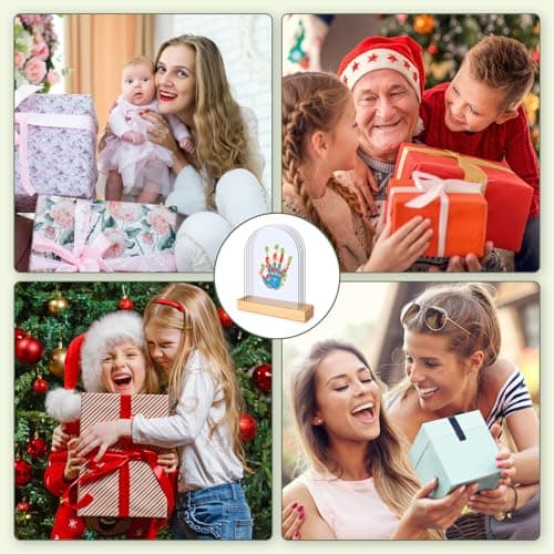 TOGOU2S Empreinte Main Famille 5 Plaques en Plexiglas 6 Couleurs de Pigments, Empreinte Bebe Convient Pour Les Anniversaires La Fête des Mères La Fête des Pères et Les Événements Familiaux