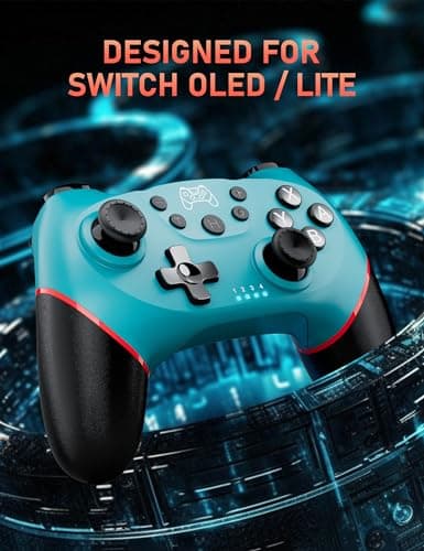 Diswoe UPGRADE Manette pour Switch, Manette sans Fil pour Switch 2/Lite/OLED, Contrôleur pour S-witch Pro avec ONE KEY WAKE UP/CAPTURE D'ÉCRAN/Turbo Adjustable/Vibration Réglable/ 6 Axes (Bleu)
