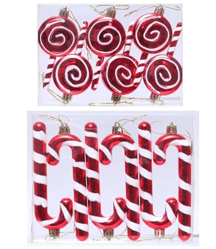 Bixury 12 pcs Canne en Bonbon Rouge et Blanc, Sapin de Noël en Forme de Canne à Sucre d'orge, Canne de Bonbons Plastique à Suspendre, pour décoration Sapin de Noël