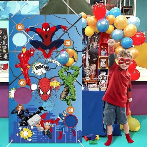 Jeux de Lancer Enfant,Bannière de Dessin Animé avec 4 Sac de Sable, Cartoon Anime Jeux de Lancer,Throwing Game,Jouets Enfants pour Fête d'anniversaire,Carnaval,Jeux pour Intérieur, Extérieur,Jardin