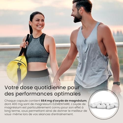 Magnésium Marin 400mg Gelules - 365 Capsules Pack familial | Premium Élémentaire (Pur) Magnesium Fortement & Haute Dose Testé en Laboratoire - Sans Stéarate, Végétalien