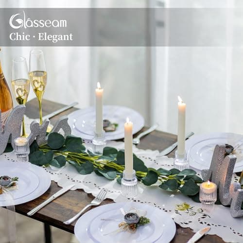 Glasseam Petits Bougeoirs, Lot de 10 Bougeoirs en Verre Transparent, Bougeoirs De NoëL NervuréS pour Le Salon, Bougeoirs Modernes pour PièCes MaîTresses De Mariage, DéCoration D'IntéRieur