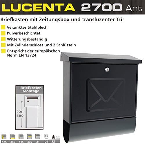 BURG-WÄCHTER, Boîte aux Lettres en Acier Inoxydable avec Compartiment à journal Intégré, Lucenta 2701 NI, Anthracite
