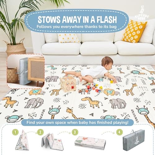 Tapis de Jeu pour Enfant Bebe 150x180x1cm Tapis de Sol XXL en Mousse Epais Pliable Reversible - Tapis d'éveil pour Bébé - Tapis de Motricité Favorisant Le Développement Sensoriel Cadeau bébé