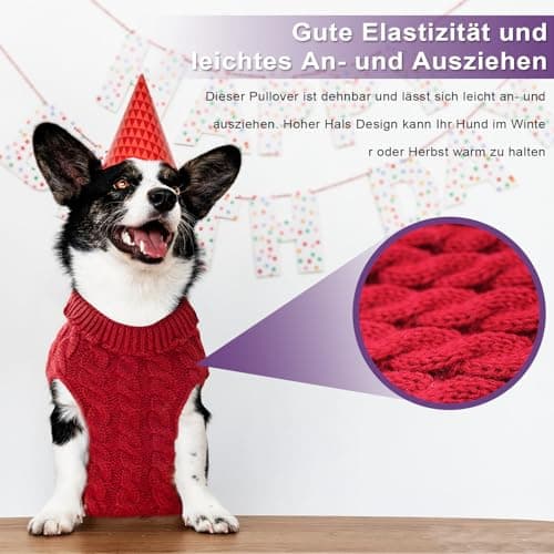 Voarge Pull pour Chien à Tricoter, Pull-Overs pour Pull, Pull Chaud Pull Tricots Outwear, Vêtements d'hiver pour Chiens,Taille Bouledogue Français, Chihuahua Manteau Teckel Vetement (Rouge, XL)