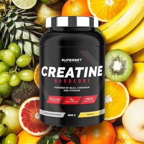 Superset Nutrition - Creatine Hardcore (1,5kg) - Poudre soluble - 3g de créatine monohydrate par dose, BCAA, Glucides - Récupération optimale et puissance - Adaptée aux sports intenses - Tropical