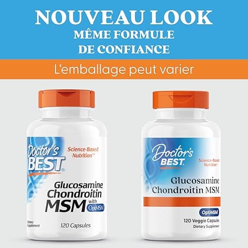Doctor's Best, Glucosamine-Chondroitin MSM, avec OptiMSM, 120 Gélules, Sans Soja, Sans Gluten, sans OGM