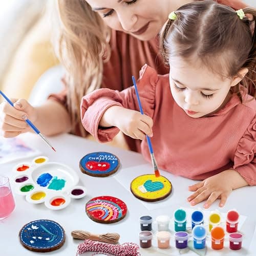 Shuttle Art Kit Rondin de Bois Deco, 70 Pièces Tranches de Bois Naturel 7-8cm, Cercles en Bois Inachevé Pré-percé avec Trou et Accessoires, Craft Wood Kit pour Decoration Noël