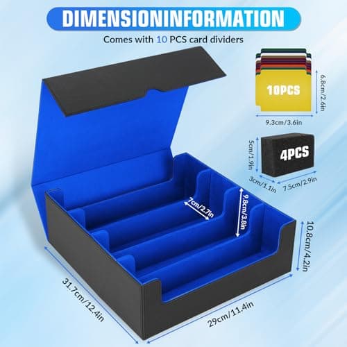 Boîte à Cartes pour Plus de 3200 Cartes, Boîtes de Rangement pour Cartes à Collectionner Avec 10 Séparateurs et 4 Mousse, Boîtes Magnétiques de Qualité Supérieure, pour Magic the Gathering(Noir Bleu)