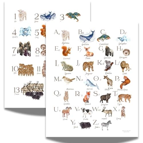Générique Lot de 2 Affiches Abécédaire Format A3, Alphabet en Français avec Lettres et Animaux Amusants, 350 g/m2, Décoration Éducative pour Chambres d'Enfants et Salles de Classe