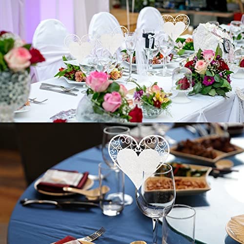 Fayemint 50 Pièces Forme Coeur Nom Carte, Carte de Verre Porte Nom Marque, Place Coeur Mariage Fete Decoration, pour Fêtes de Mariage, Fêtes D'anniversaire, Décoration de Verres à Vin (Blanc)