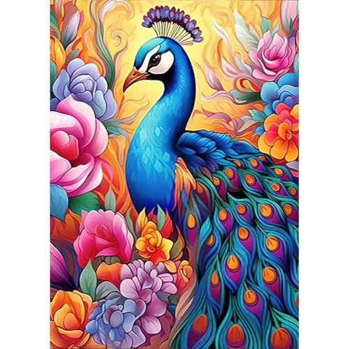 KEYIFA Paon Diamond Painting Complet Kit, DIY Fleurs Cristal Art Toile Kit Peinture, 5D Fleurs Paon Diamond Painting Adultes, Accessoires Diamant Painting pour Murale Décoration 30x40CM