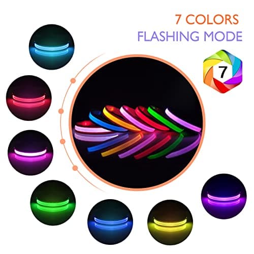PcEoTllar Collier Lumineux Chien, Collier Chien LED Rechargeable et Etanche Clignotant, Collier Chien Fluorescent avec 7 Couleurs, Sécurité avec Réglable pour Petits Moyens Gros Chiens, Bleu-M