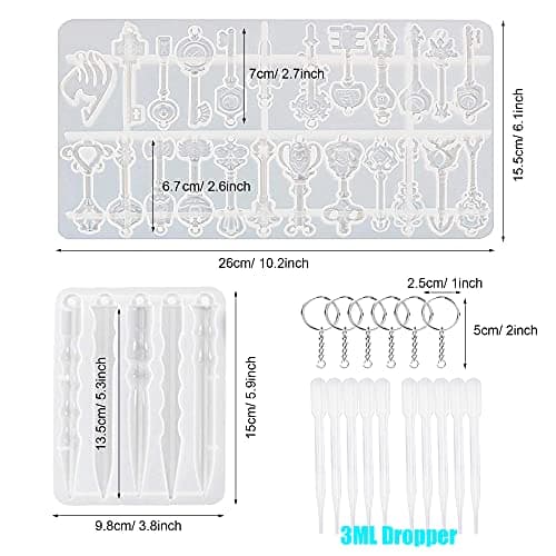 Woohome 22 PCS Clé Silicone Moule pour Bijoux, 1 PCS Clé Moules en Résine Epoxy et 1 PCS Couteau Résine Silicone Moule pour Pendentif Porte-Clés Bijoux Artisanat Décoration Fabrication