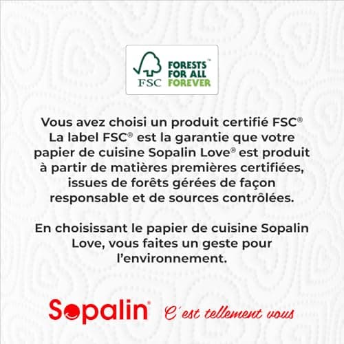 Sopalin Love – x3 Rouleaux – Triple épaisseur – Décors originaux – Emballage 80% plastique recyclé – Papier certifié FSC® Mixte (C017535)