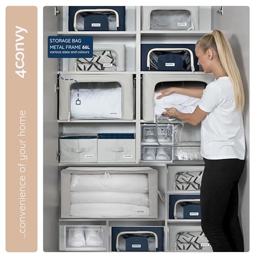 4CONVY Sac de Rangement Vêtements avec Fermeture Éclair - [2024 MATÉRIAU AMÉLIORÉ] Housse de Rangement pour Couette, Draps - Stable – Boîtes de Rangement Vêtements Empilables - 2x66L