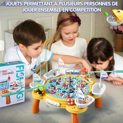 Ulikey Jeux de Pêche électroniques, Peche a la Ligne Enfant, Jouet de Pêche Magnétiques Grande avec 4 Canne Et 45 Poissons, Jeu Montessori Musical Educatif Cadeau pour Garcon Fille 3 4 5 6 Ans