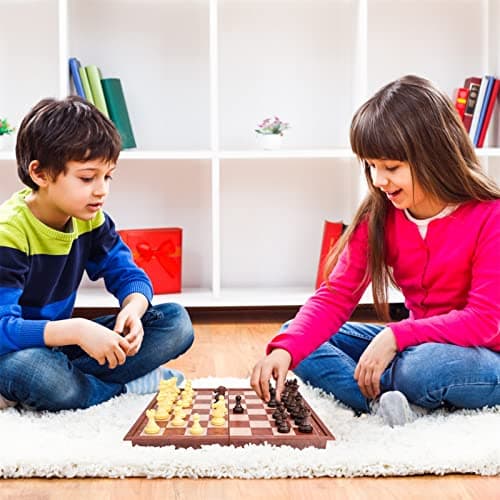 Peradix Jeu déchecs et Dames 2 en 1, Echiquier Magnétiques, Echec Pliable de Voyage, Echecs Chess Board Jeux Plateau et Les Morceaux pour Enfants et Adultes (25×25 CM)