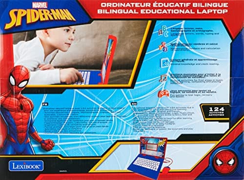 Lexibook Disney Marvel Spider-Man Ordinateur Éducatif Bilingue Française/Anglais -Jouet Enfants avec 124 Activités pour Apprendre, S'amuser et Jouer du Piano - Bleu/ Rouge, JC598SPi1