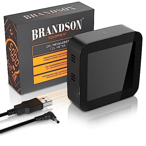 Brandson - Moniteur de qualité de l'Air 5 en 1, Détecteur de CO2, Moniteur de Dioxyde de Carbone, Température, Humidité - USB - pour Maison, Bureau, Salle de Sport, Voiture