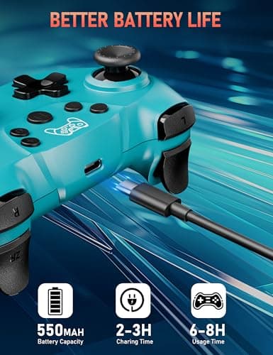 Diswoe UPGRADE Manette pour Switch, Manette sans Fil pour Switch 2/Lite/OLED, Contrôleur pour S-witch Pro avec ONE KEY WAKE UP/CAPTURE D'ÉCRAN/Turbo Adjustable/Vibration Réglable/ 6 Axes (Bleu)