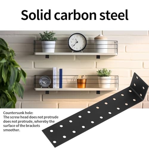 6 Pièces Equerre de Fixation Metal, Ancrages Plat, Supports d'ancrage, Raccord d'angle En acier galvanisé, Equerre 90 degrés en L, Supports d'angle pour Bois, Noir, 200 x 40 x 40 mm