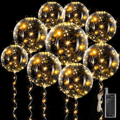15 Pièces Ballon Lumineux, 20 Pouces Ballon Transparent, Ballon Transparent A Remplir Avec 10 Guirlandes Lumineuse, Helium Pour Ballon Pour NoëL, Mariage, Anniversaire, Saint-Valentin