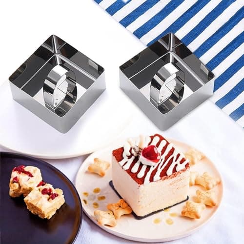 Whcctl 6 Pièces Anneaux à Dessert Carrés, Cercle a Patisserie De 8cm, Cercle à Patisserie en Acier Inoxydable, Moules à Mousse Carré De Cuisson, pour Gâteau Mousse Dessert Biscuits(Carré)