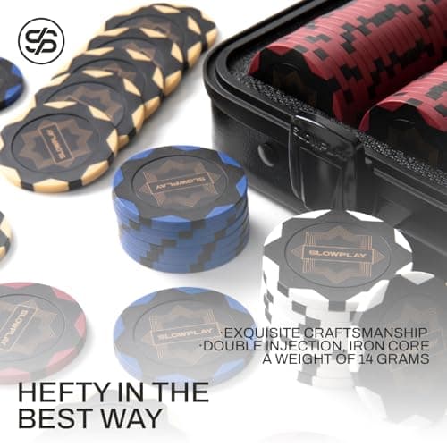 SLOWPLAY Nash Deluxe Coffret de Poker Set | Jetons de Poker en Argile 500 PCS [avec Valeur], 14g | Malette de Poker Texas Holdem| Cartes de Poker, Bouton Dealer