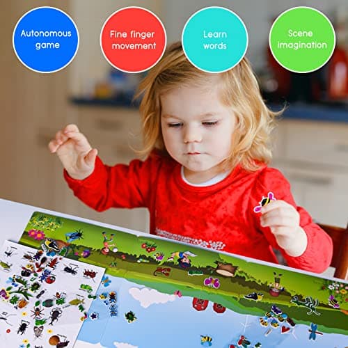Astaron Livre d'autocollants gonflés 3D réutilisables pour Enfants de 2 à 6 Ans, Autocollants d'insectes imperméables Mignons 88 pièces, Autocollants de Voyage de Jeu et Livre occupé