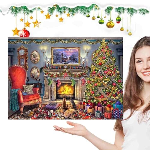 Calendrier de l'Avent 2024, puzzle 1008 – Calendrier de l'Avent de 24 jours pour adultes et enfants, décoration de Noël pour cheminée (A)