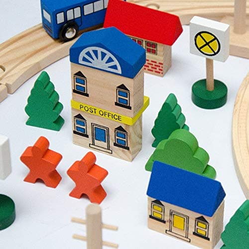 messefix Chemin de Fer en Bois de 130 pièces - Train de Jouets avec Rails de 5m