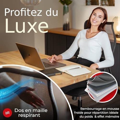 OfficeNest Tout Nouveau modèle Chaise de Bureau Caity Ergonomique,Pivotante,Réglable en Hauteur jusqu'à150 kg,Convient pour Bureau/Bureau à Domicile -Design Moderne et Confort Longue Durée Noir Onyx