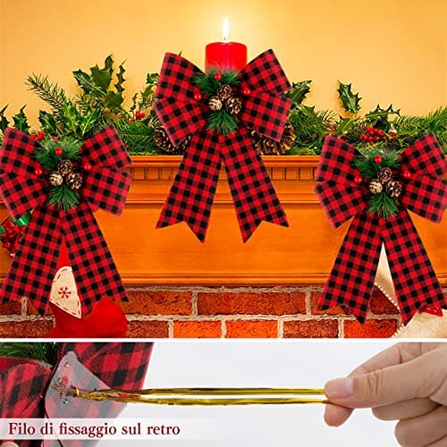 COLOFALLA 2PCS Noeuds de Noël 30x22.8cm Grande Taille Nœuds Papillons avec Pomme de Pin pour Sapin de Noël Décoration de Noël Emballage Cadeau Guirlande Voiture Mariage