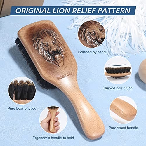 BESTOOL Brosse à cheveux 100% pure en poils de sanglier pour cheveux fins, fins et moyens, brosse à cheveux en poils de sanglier au design unique de qualité supérieure pour améliorer la texture