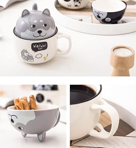 Xfeyaqlo Tasse Café Chat Noir, Tasse à Café Mignonne, Tasse a The, avec Cuillère à Couvercle Options de Cadeau Appropriées, Le Couvercle Peut être Utilisé Comme Une Tasse Céramique, 350ml