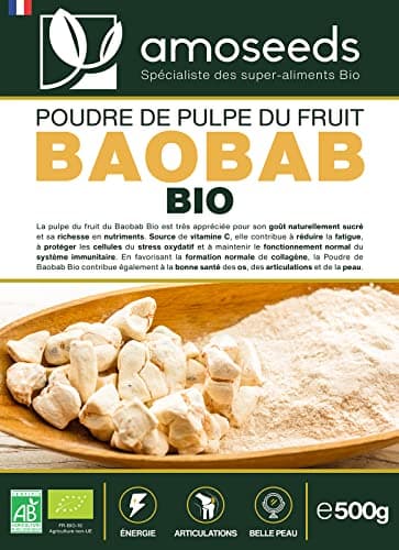 Poudre de Baobab Bio 500G | Énergie, Articulations, Belle Peau, Immunité | Qualité Supérieure