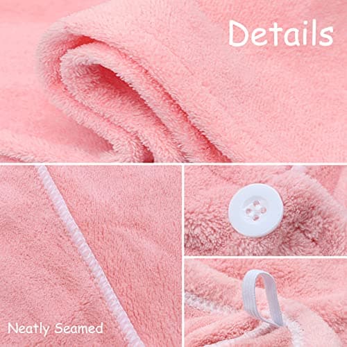 Cheveux Serviette, Rayyl 2 pièces Serviettes de Séchage pour Cheveux avec Boutons, Serviette à Cheveux en Microfibre Super Absorbante Cheveux Secs Rapidement pour Femmes