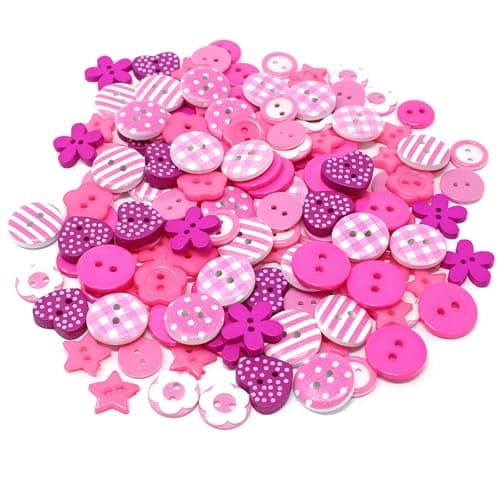 Lot de 150 boutons en bois, acrylique et résine Rose vif – Parfait pour de superbes décorations de création de cartes – Fournitures de bricolage