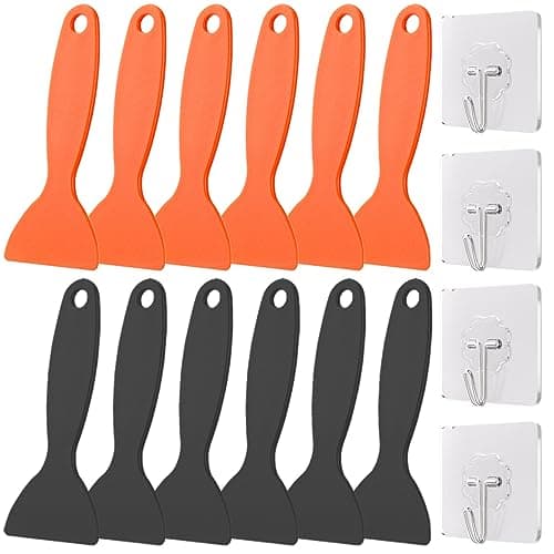 Xiatiaosann Lot de 12 grattoirs pour enlever la résine en plastique, spatule à peinture flexible, couteau à mastic, outil d'installation (noir/orange) pour le nettoyage de l'imprimante 3D en résine