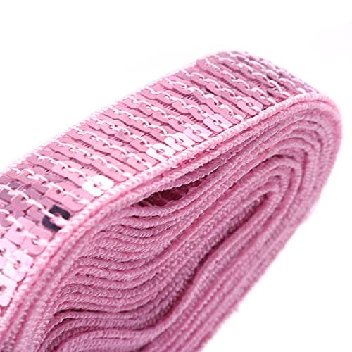 CENPEK Ruban élastique à paillettes plates en tissu pailleté pour robe, décoration, bandeau, 25 mm de large, rose - 18,1 m