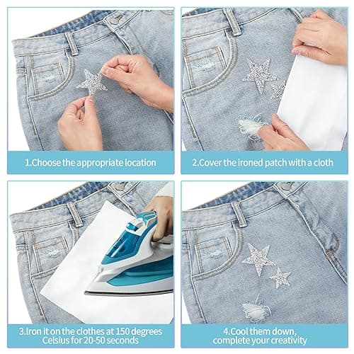 Lot De 16 Strass Thermocollant Étoile Strass Et Paillettes Écussons Thermocollants En Forme D'Étoile En Strass Sur Étoiles Argentées Pailletées En Tissu Blanc Brillant Pour Jeans, Sacs, Chapeaux