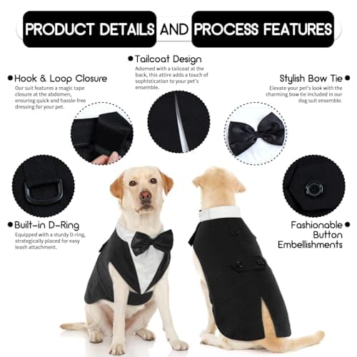 Hjyokuso Vetement Chien, Smoking, Noeud Papillon, Chemises pour Chiens, Déguisements pour Petites, Moyennes et Grandes Tailles, Costume pour Mariages et Noël - Noir M